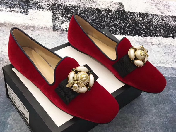 Gucci Velvet Ballet Flat with Bee in Hibiscus Red Velvet