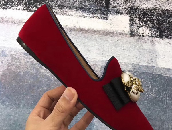 Gucci Velvet Ballet Flat with Bee in Hibiscus Red Velvet