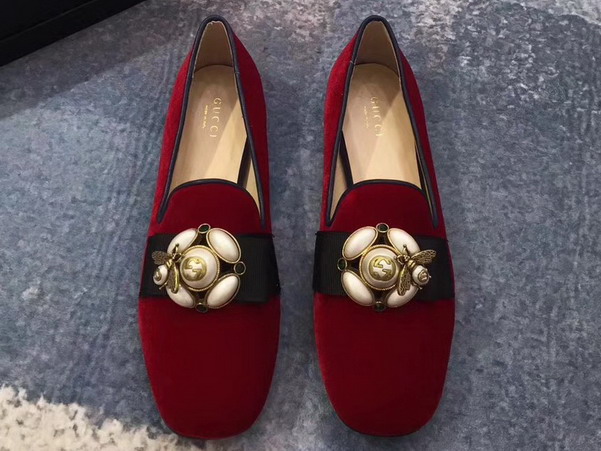 Gucci Velvet Ballet Flat with Bee in Hibiscus Red Velvet