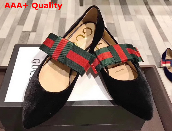 Gucci Velvet Ballet Flat with Sylvie Bow Black Velvet Replica