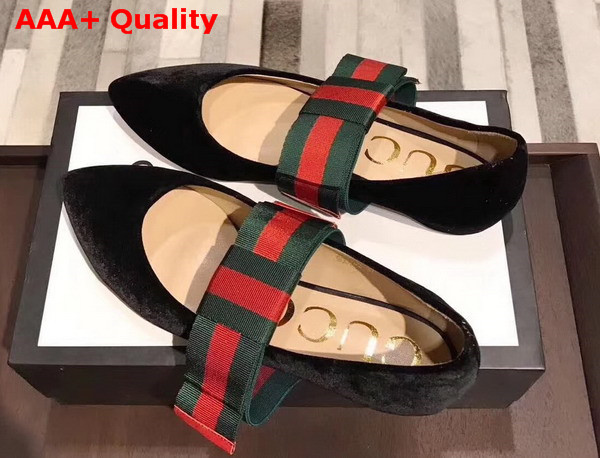 Gucci Velvet Ballet Flat with Sylvie Bow Black Velvet Replica