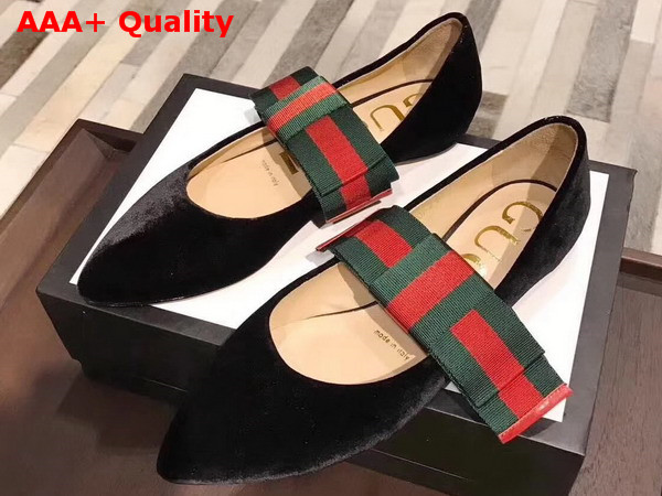 Gucci Velvet Ballet Flat with Sylvie Bow Black Velvet Replica