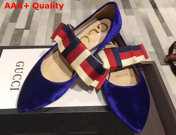 Gucci Velvet Ballet Flat with Sylvie Bow Blue Velvet Replica