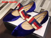 Gucci Velvet Ballet Flat with Sylvie Bow Blue Velvet Replica