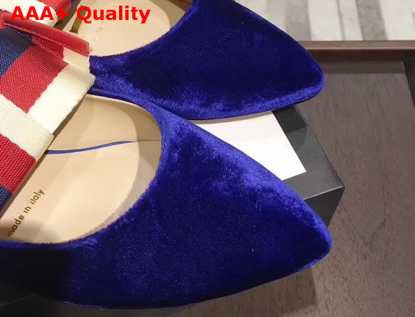 Gucci Velvet Ballet Flat with Sylvie Bow Blue Velvet Replica