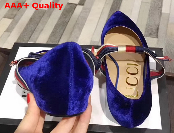 Gucci Velvet Ballet Flat with Sylvie Bow Blue Velvet Replica