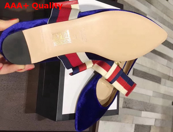 Gucci Velvet Ballet Flat with Sylvie Bow Blue Velvet Replica