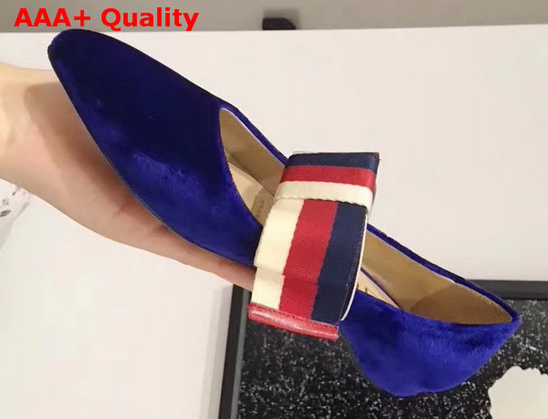 Gucci Velvet Ballet Flat with Sylvie Bow Blue Velvet Replica