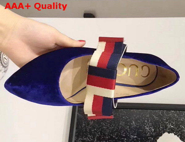 Gucci Velvet Ballet Flat with Sylvie Bow Blue Velvet Replica