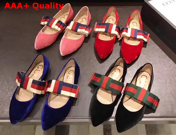 Gucci Velvet Ballet Flat with Sylvie Bow Blue Velvet Replica