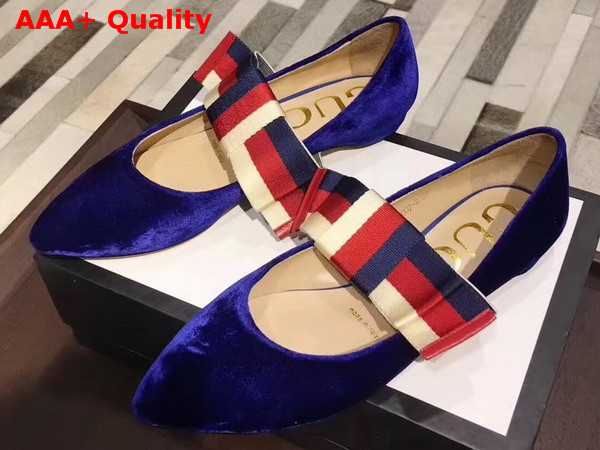 Gucci Velvet Ballet Flat with Sylvie Bow Blue Velvet Replica