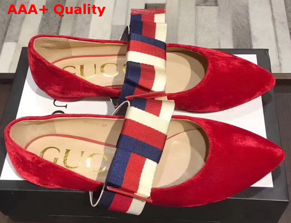 Gucci Velvet Ballet Flat with Sylvie Bow Hibiscus Red Velvet Replica