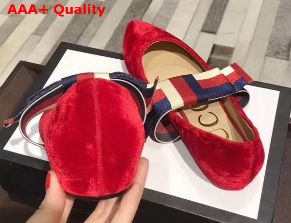 Gucci Velvet Ballet Flat with Sylvie Bow Hibiscus Red Velvet Replica