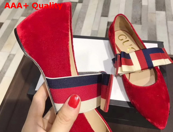 Gucci Velvet Ballet Flat with Sylvie Bow Hibiscus Red Velvet Replica