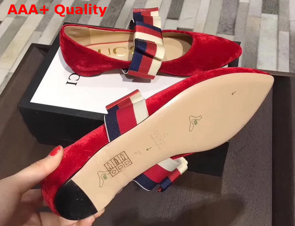 Gucci Velvet Ballet Flat with Sylvie Bow Hibiscus Red Velvet Replica