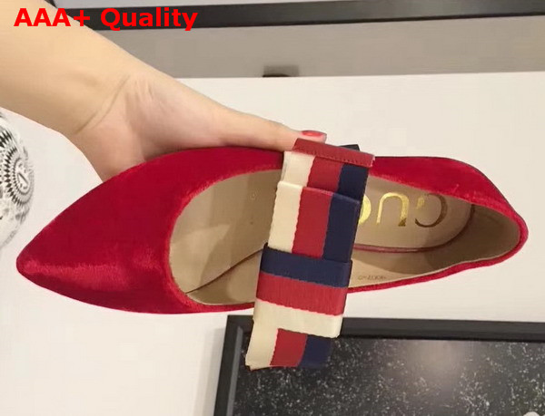 Gucci Velvet Ballet Flat with Sylvie Bow Hibiscus Red Velvet Replica