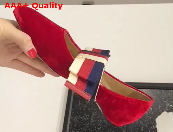 Gucci Velvet Ballet Flat with Sylvie Bow Hibiscus Red Velvet Replica