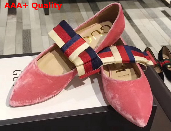 Gucci Velvet Ballet Flat with Sylvie Bow Pink Velvet Replica