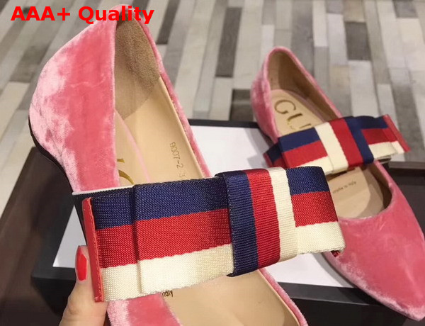 Gucci Velvet Ballet Flat with Sylvie Bow Pink Velvet Replica