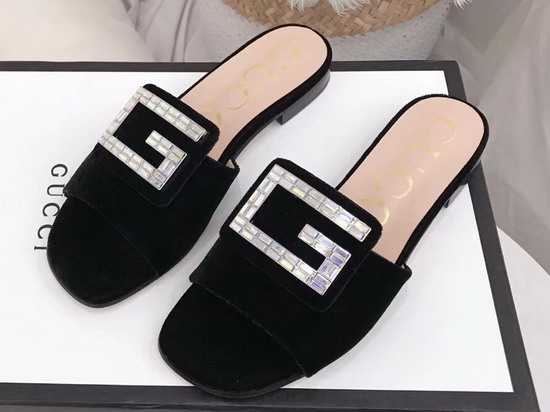 Gucci Velvet Slide with Crystal G Black 551445