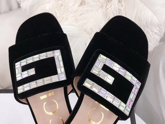 Gucci Velvet Slide with Crystal G Black 551445