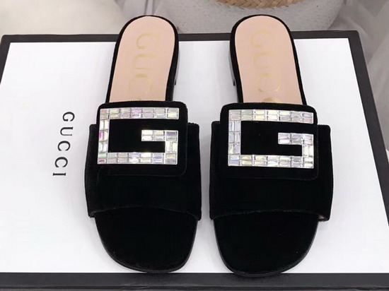 Gucci Velvet Slide with Crystal G Black 551445