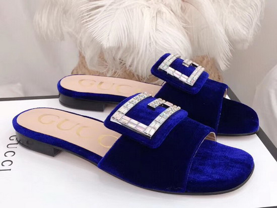 Gucci Velvet Slide with Crystal G Cobalt Blue 551445