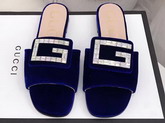 Gucci Velvet Slide with Crystal G Cobalt Blue 551445