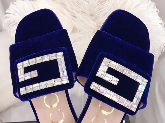 Gucci Velvet Slide with Crystal G Cobalt Blue 551445