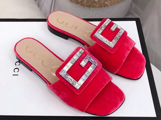 Gucci Velvet Slide with Crystal G Red 551445