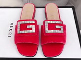 Gucci Velvet Slide with Crystal G Red 551445