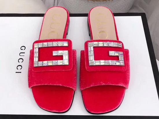 Gucci Velvet Slide with Crystal G Red 551445