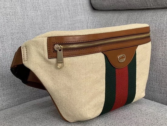 Gucci Vintage Canvas Belt Bag Beige Vintage Canvas Cuir Leather Trim 575082