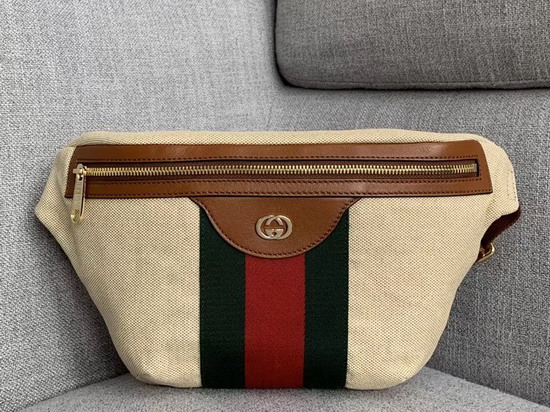 Gucci Vintage Canvas Belt Bag Beige Vintage Canvas Cuir Leather Trim 575082