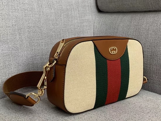 Gucci Vintage Canvas Shoulder Bag Beige Vintage Canvas Cuir Leather Trim 575073