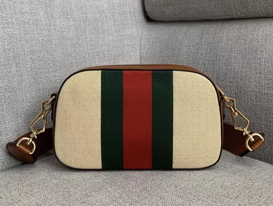 Gucci Vintage Canvas Shoulder Bag Beige Vintage Canvas Cuir Leather Trim 575073