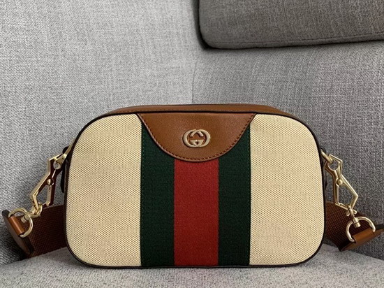 Gucci Vintage Canvas Shoulder Bag Beige Vintage Canvas Cuir Leather Trim 575073