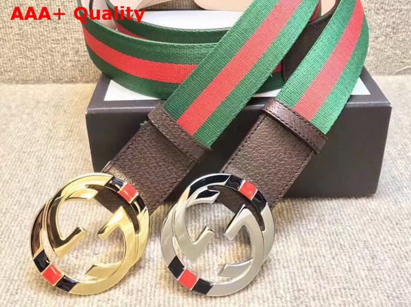 Gucci Web Belt with Interlocking G Buckle Brown Leather Replica