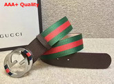 Gucci Web Belt with Interlocking G Buckle Brown Leather Replica