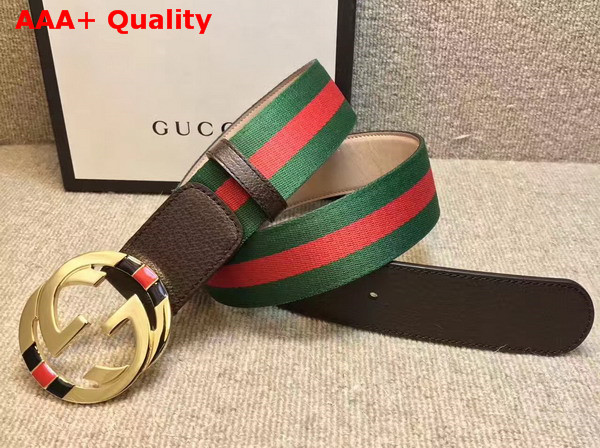 Gucci Web Belt with Interlocking G Buckle Brown Leather Replica