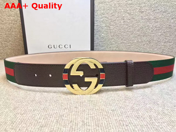 Gucci Web Belt with Interlocking G Buckle Brown Leather Replica