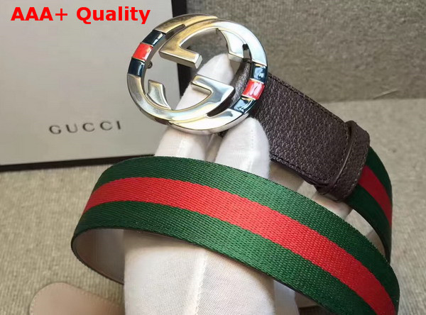 Gucci Web Belt with Interlocking G Buckle Brown Leather Replica