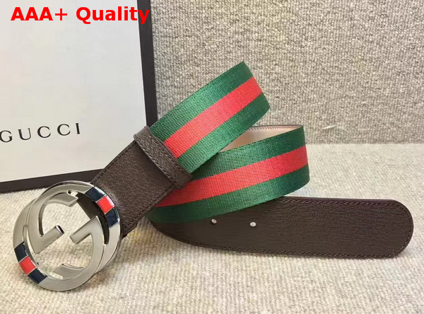 Gucci Web Belt with Interlocking G Buckle Brown Leather Replica