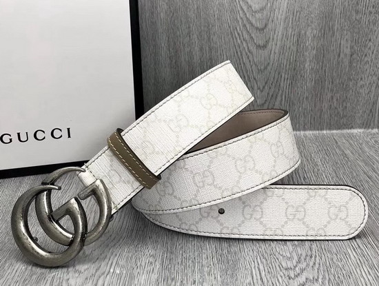 Gucci White GG Supreme Belt with Doulble G Buckle