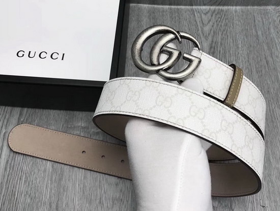 Gucci White GG Supreme Belt with Doulble G Buckle