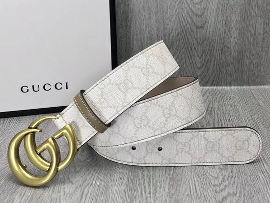 Gucci White GG Supreme Belt with Doulble G Buckle