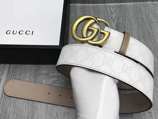 Gucci White GG Supreme Belt with Doulble G Buckle