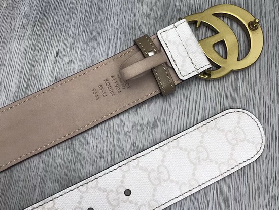 Gucci White GG Supreme Belt with Doulble G Buckle