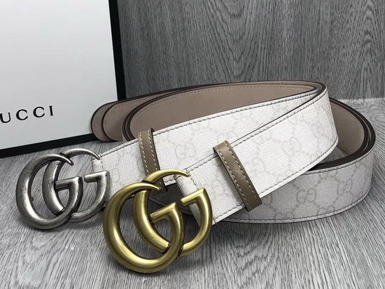 Gucci White GG Supreme Belt with Doulble G Buckle