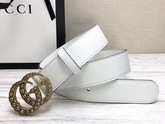 Gucci White Leather Belt with Crystal Double G Buckle